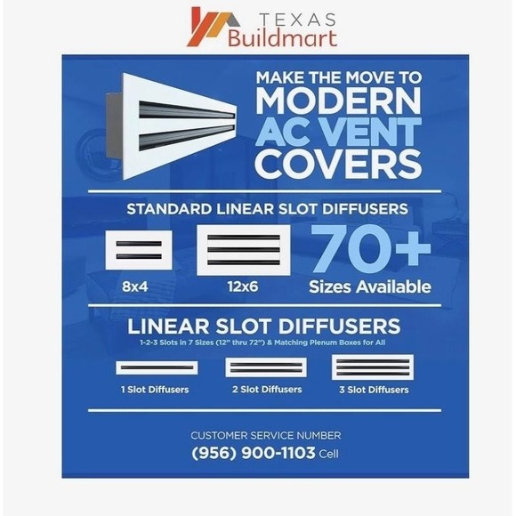 Texas Buildmart Linear Slot AC Vent Diffuser 12x8 White Modern Ceiling Register - Picture 10 of 12